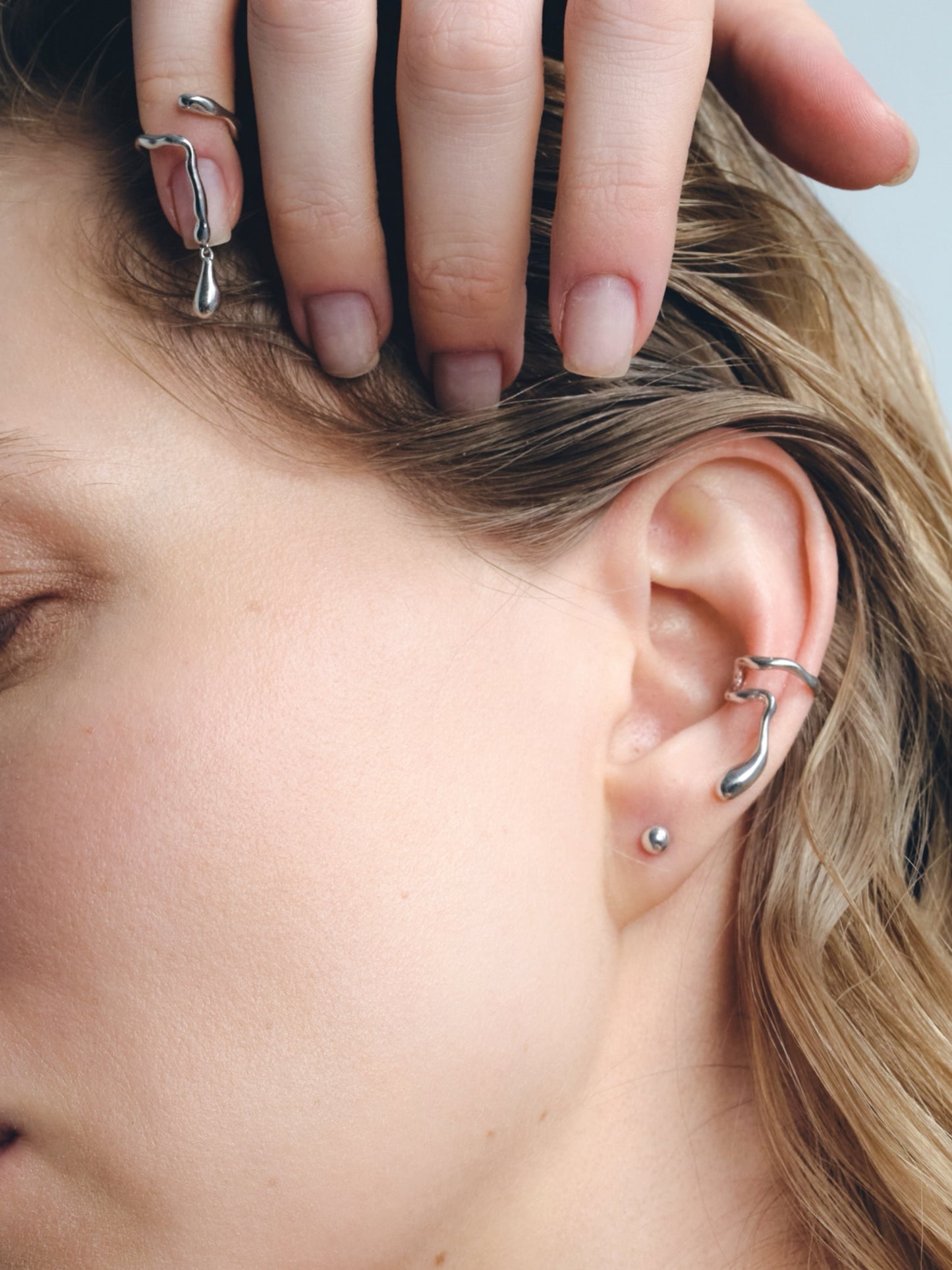 Fluid Drop Nail Ring in Sterling Silver
