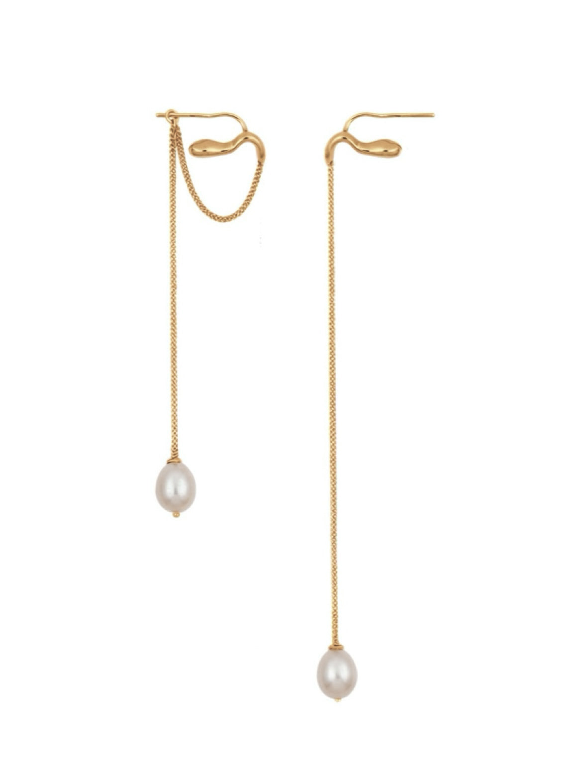Fluid Asymmetric Pearl Drop Earrings in Sterling Silver