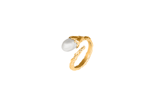 Veil baroque pearl ring in 925 sterling silver with 24K yellow gold plating