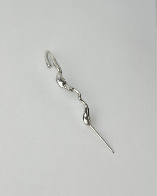 Sculptural sterling silver ear cuff earring, fluid organic shape mono earring, minimalist modern jewelry design