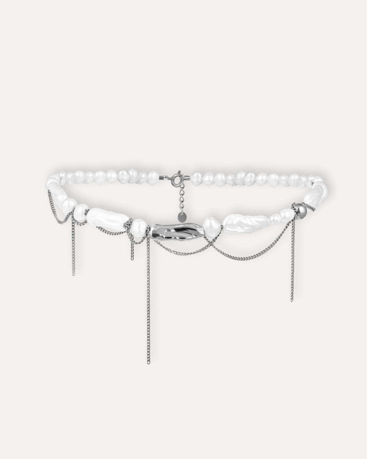 Eclat Baroque Pearl Choker with Silver Chains