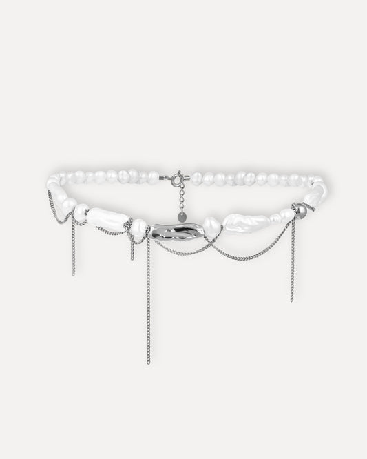 Eclat Baroque Pearl Choker with Silver Chains