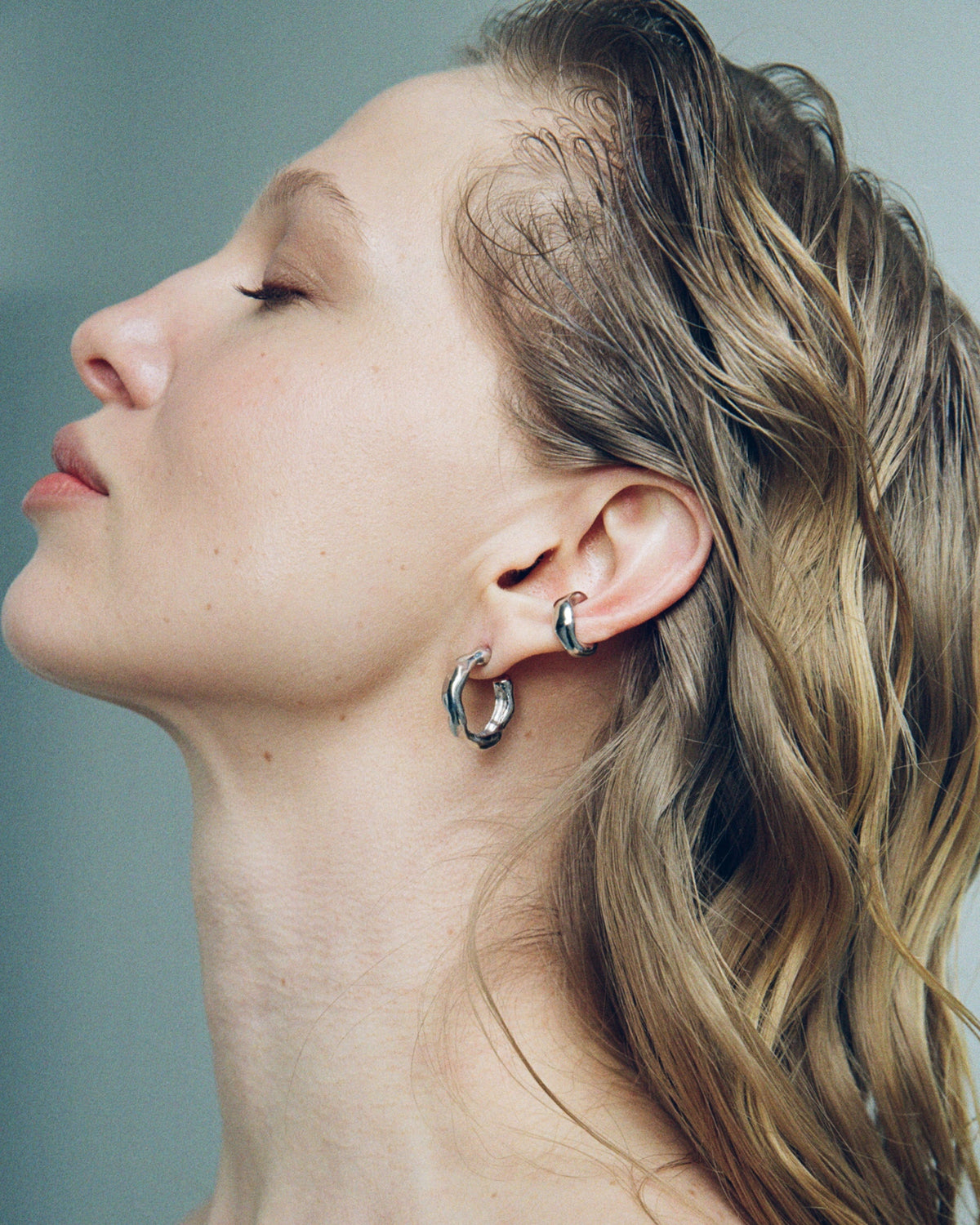 925 sculptural sterling silver ear cuff FLUID Base shown from the side