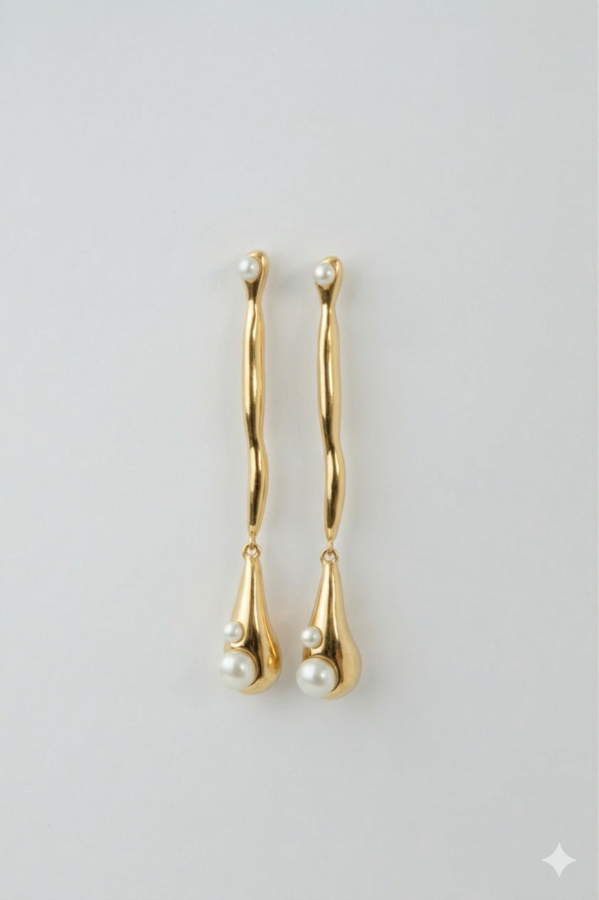 “Quiet water”  sterling silver sculptural drop earrings with pearls