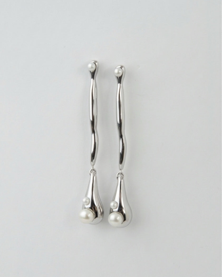 “Quiet water”  sterling silver sculptural drop earrings with pearls