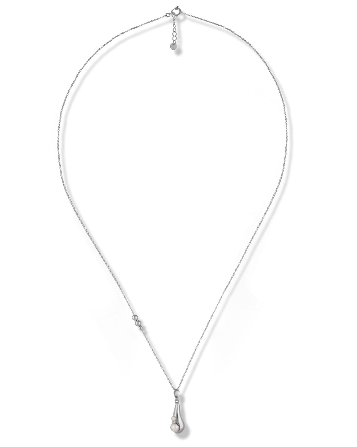 Tear Drop sterling silver pendant necklace featuring natural pearls in a sculptural teardrop setting