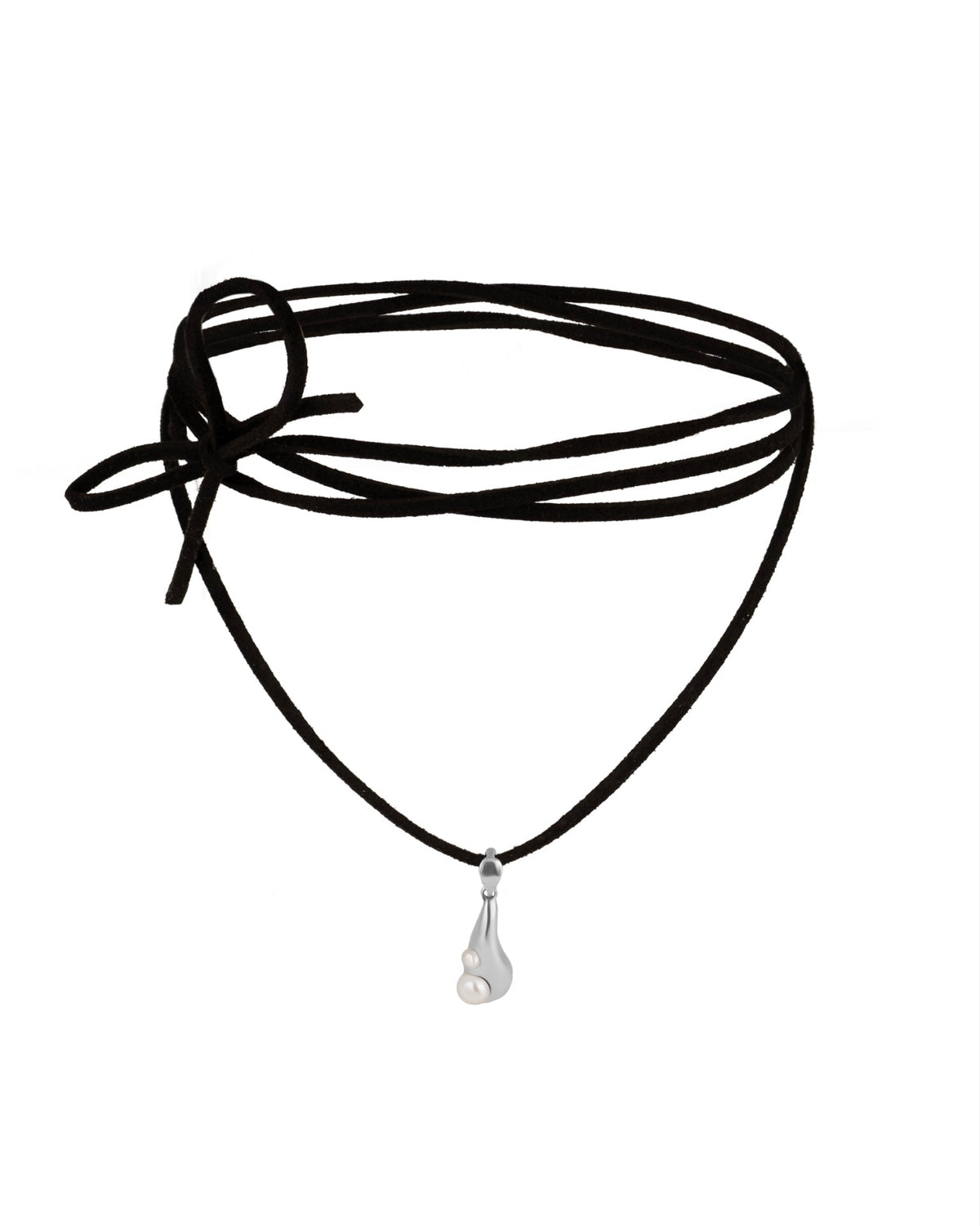 Tear Drop sterling silver pendant with natural pearls on a black velvet cord