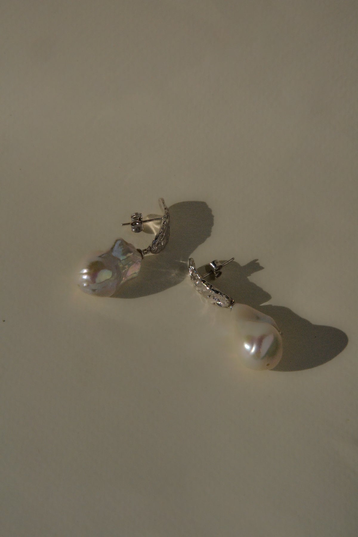 MEDINA baroque pearl drop earrings in rhodium-plated sterling silver