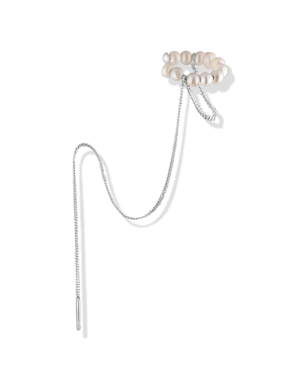 Freshwater pearl ear cuff in 925 sterling silver with a double chain detail