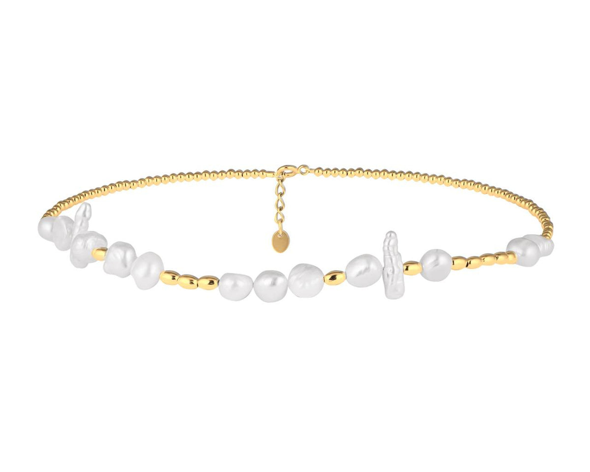 Gold-plated Morse Code pearl choker with natural pearls