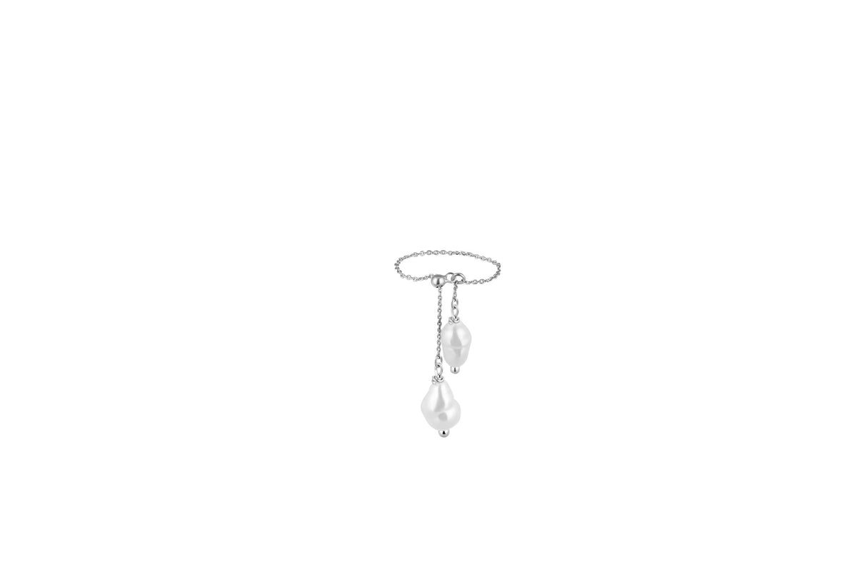 Nicole sterling silver ring featuring two pearl charms