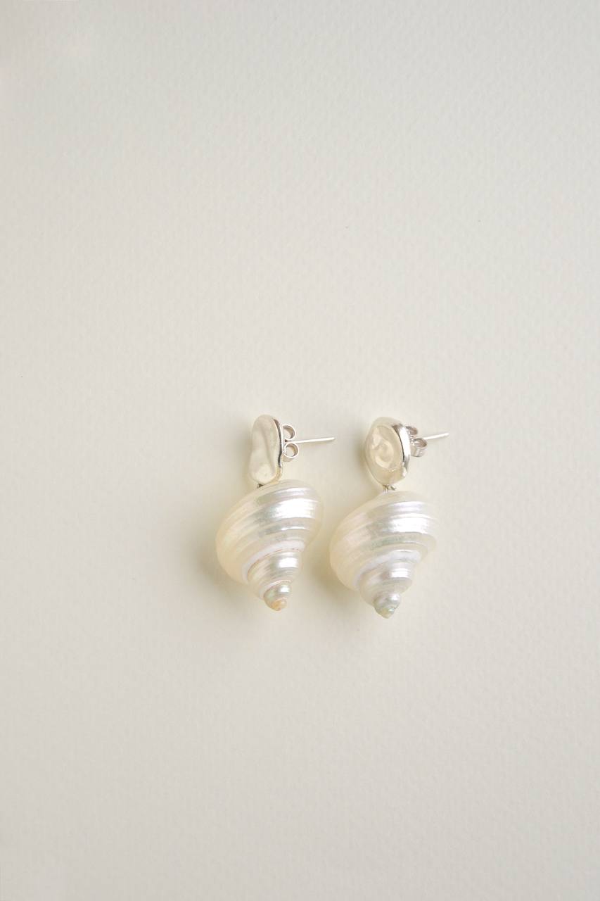 SirenCore shell drop earrings in rhodium-plated sterling silver