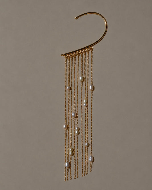 Gold-plated Malta pearl ear cuff with cascading natural pearls