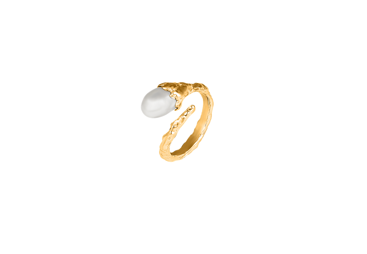 Veil baroque pearl ring in 925 sterling silver with 24K yellow gold plating