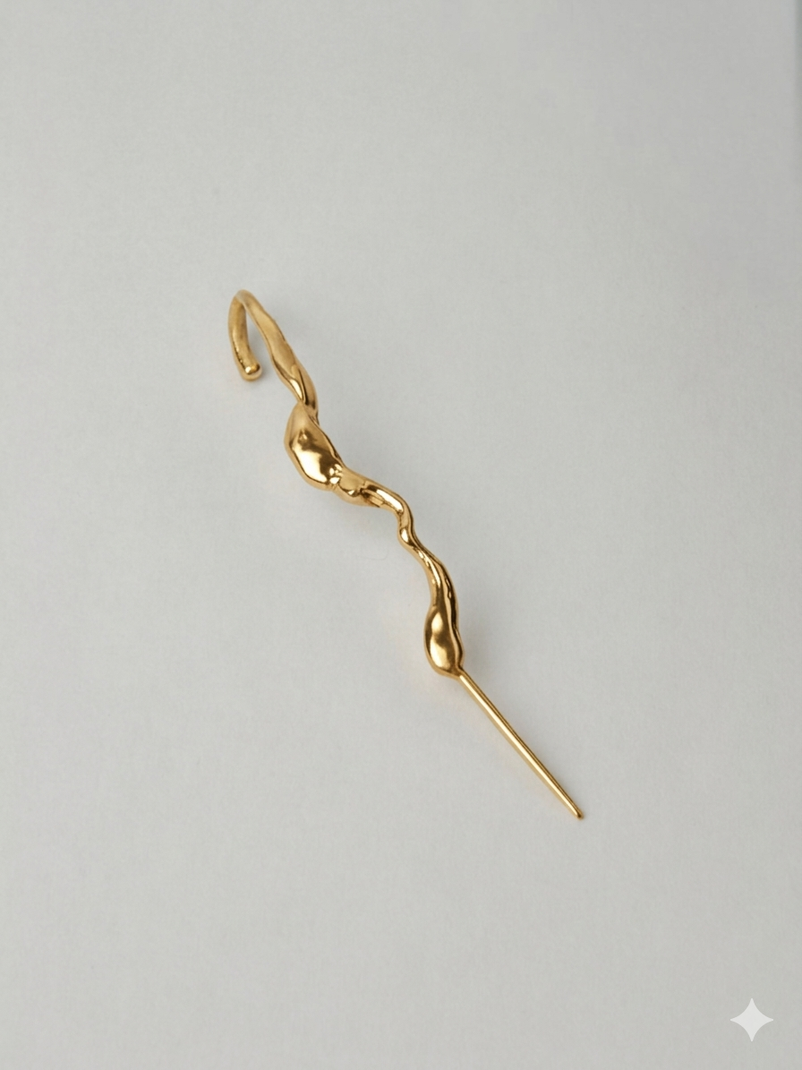 Sculptural sterling silver ear cuff earring, fluid organic shape mono earring, minimalist modern jewelry design